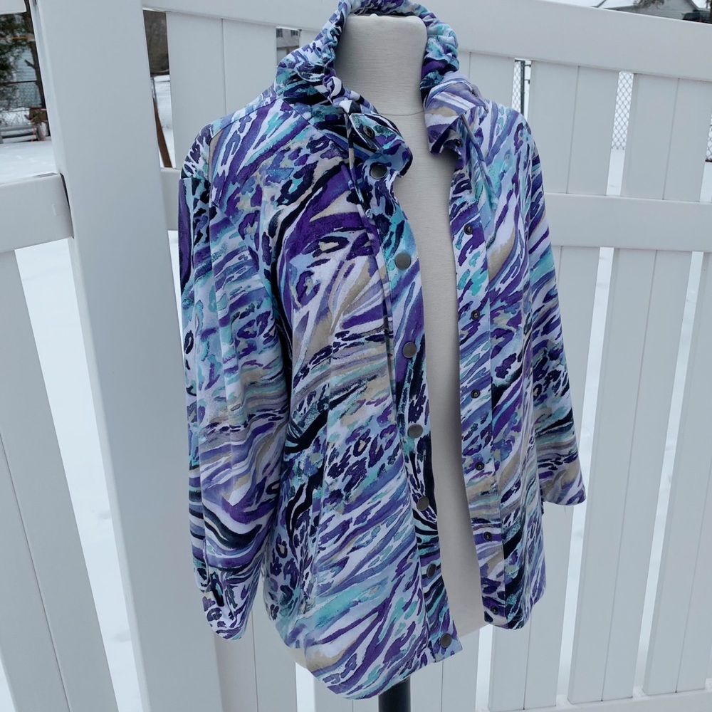 Chico’s Purple Streaky Arty Leopard Print Jacket - size 3